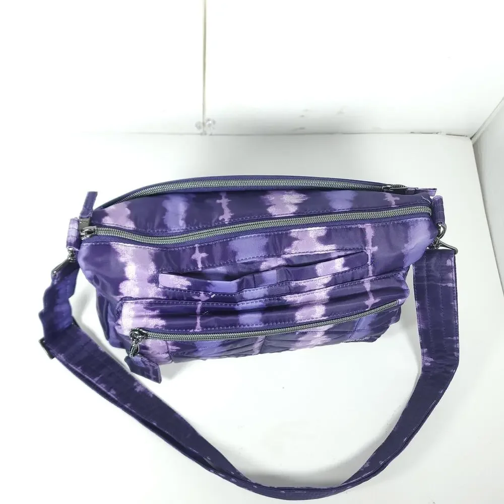 LUG Stretch Women's Purple Tie Dy Quilted Organizer Travel Crossbody Bag Purse